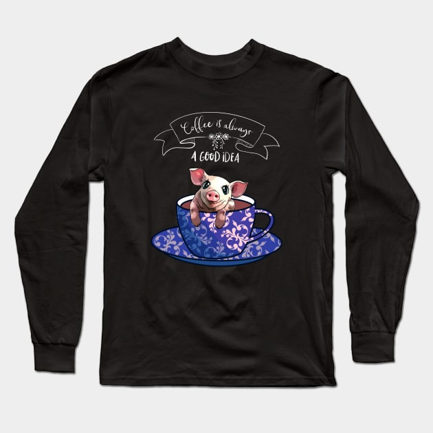 Piggy and blue coffee cup Long Sleeve T-Shirt by Collagedream